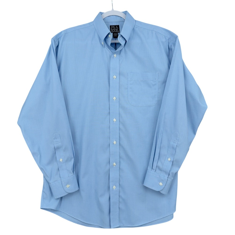 Jos. A. Bank Traveler Dress Shirt Mens 16-34 100% Cotton Blue Micro Check